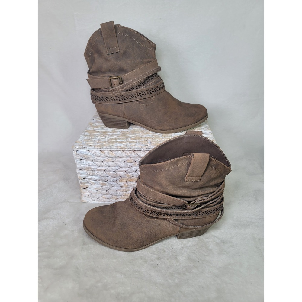 Western Cowgirl Chic Brown Ankle Boots Multi Strap Indie Sleeze Size 9.5 Concert